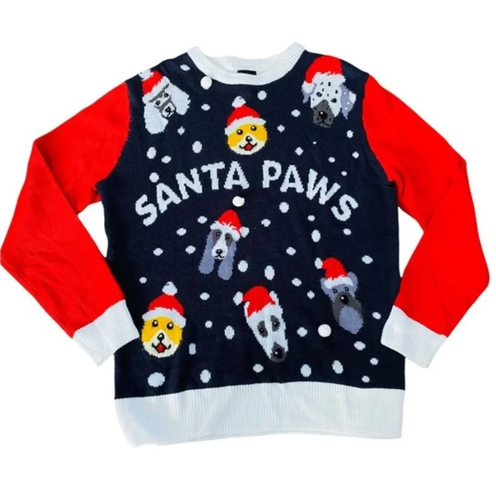 NEW H&M SANTA PAWS Holiday Christmas Sweater Men's Sz S / Womens Sz M - Picture 1 of 11